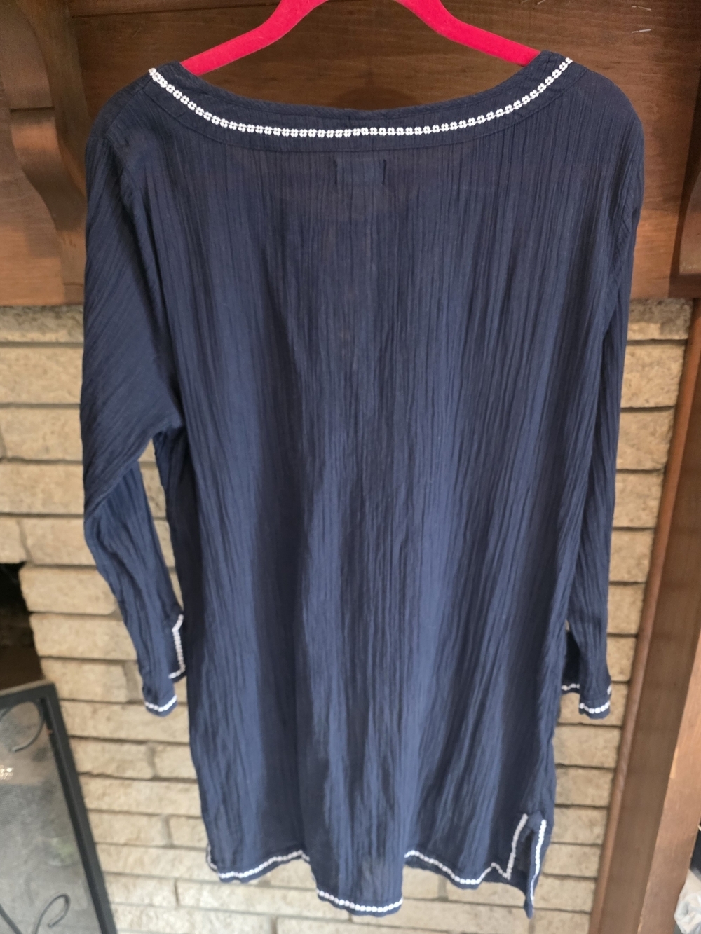 Old Navy Boho Embroidered Peasant Top with White Stitching - Picture 5 of 6